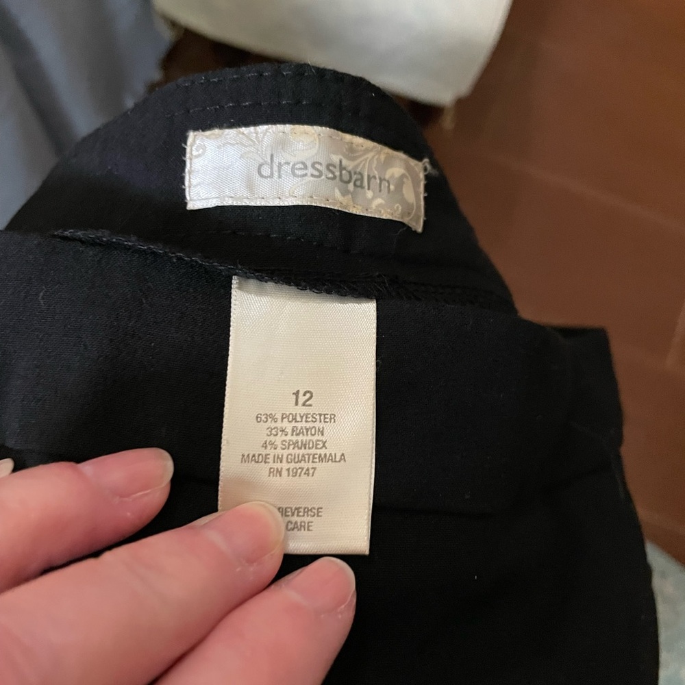Dress Barn black pants flat front trousers size 12 rayon spandex pockets pull on - Picture 13 of 13